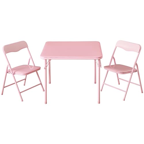 Heritage Kids Pink Kids Activity Table and Chair Set 3-Piece Furniture Set with Square Table & 2 Folding Chairs Table for Arts & Crafts Drawing Learning & Playroom Ages 3+