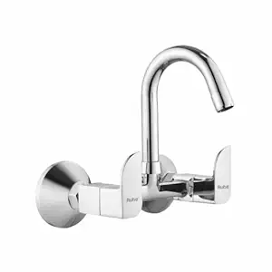 Ruhe Pristine Double Lever Sink Mixer Swivel Spout Faucet/Tap | Wall Mount |12 Inches Brass Faucet/Tap with Chrome Finish for Kitchen Sinks & Bathrooms
