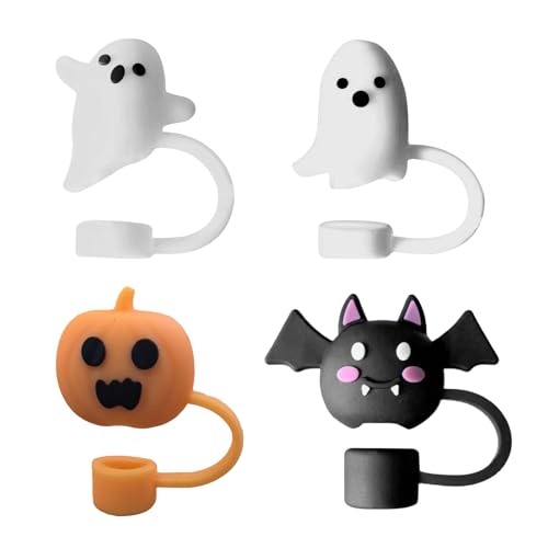Tuyhnj ハロウィン ストローカバー, 再利用可能 かぼちゃ型 ストローキャップ, アウトドア ホーム キャンプ キッチン オフィス パーティー 装飾 ドリンクアクセサリー 4個セット