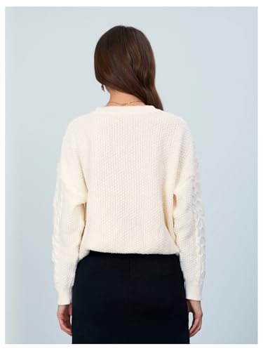 Image of MakeMeChic Women's Bow Knot Sweater Cardigan Cable Knit Long Sleeve Crew Neck Knitted Cardigan Outerwear