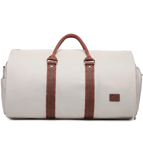 Sac de voyage convertible beige pour hommes et femmes avec valise à suspendre 2 en 1