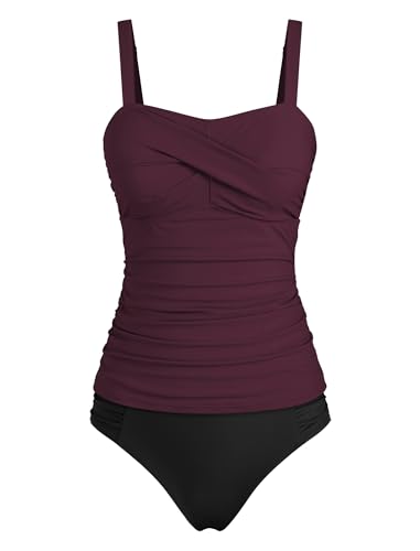 Image of ZAFUL Tankini Swimsuits for Women Tummy Control High Waisted Twist Front Ruched Two Piece Bathing Suit