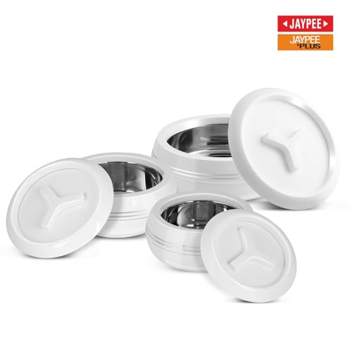 Image of JAYPEE Teen Bhoj Inner Stainless Steel Casserole Set of 3|Lockable Lid|BPA Free|Roti Box|Easy to Carry|Food Grade| Rust Free Casserole for roti 1200,1500,2500 ml| Best for Gifting Purpose,Super White