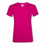 Gerippter Kragen SOLS Damen Regent Kurzarm T-Shirt (XL) (Fuchsia)