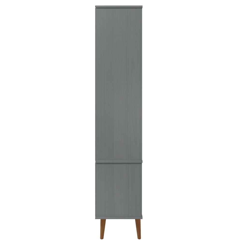 vidaXL Vitrinenschrank, Vitrine mit 2 Schubladen 4 Fächern, Bücherregal mit UV-Lackierung, Bücherschrank Schrank Büroschrank, Grau Massivholz Kiefer
