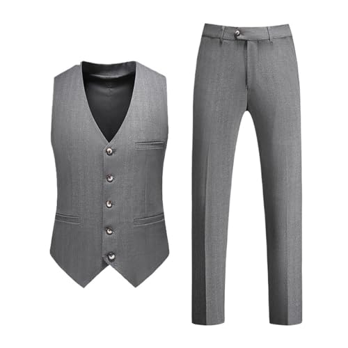 Trajes Para Hombre Slim Fit (Chaleco + Pantalones) traje Plai for las cuatro estaciones for hombre, traje profesional de negocios, chaleco ajustado for padrinos de boda, pantalones, conjunto de 2 piez