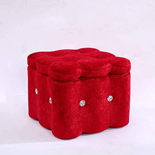 Repose-pieds ottoman pouf avec coffre de rangement carré en bois petit banc rouge - 2