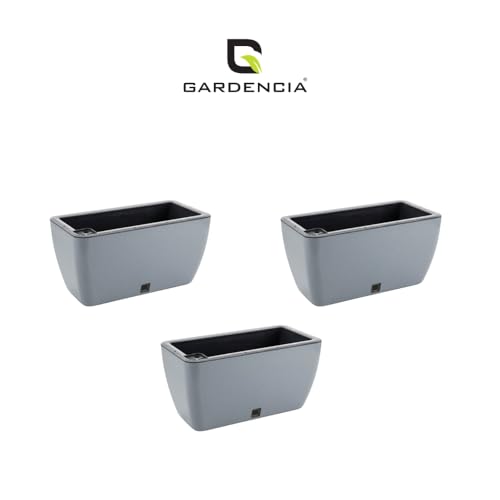 Image of GARDENCIA Self Watering Flower Pots for Outdoor Indoor Gardening /Rectangle Big Plant Pot with Polypropylene UV Material /Decorative Modern Gamla (Recta Big Ston Grey, Pack of 3)