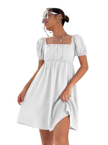 Image of Shasmi Women's & Girl's Dress for Women l One Piece Dress for Women l Beach Dress for Women, Solid Textured Puff Sleeve Square Neck Midi Dress (Dress 115)