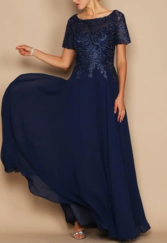 Short Sleeves Formal Mother of The Bride Dress for Women Chiffon Lace Applique Mother of Groom Dress for Mom ZXLM0353
