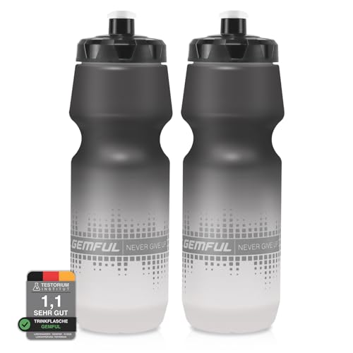 GEMFUL Trinkflasche Fahrrad 750 ml 2er-Pack, Auslaufsicher Sport Trinkflasche BPA-Frei, Perfekt für Radfahren, Wandern & Outdoor-Abenteuer（Schwarz/Weiß）