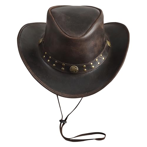 Image of Sidewinder Australian Cowboy Leather hat Steampunk Unisex Adult for Men and Women Shapeable Outback Western Style Wide Brim