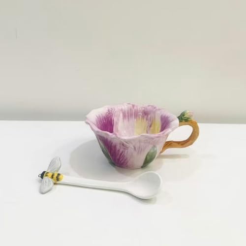 Juego de taza y platillo de cerámica con cuchara miniatura 6