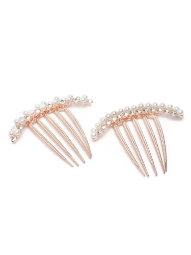 Image of Vogue Hair Accessories Golden And White Pearl Comb Hair Clip For Women