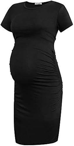 Smallshow Women's Short Sleeve Maternity Dress Ruched Pregnancy Clothes Medium Black