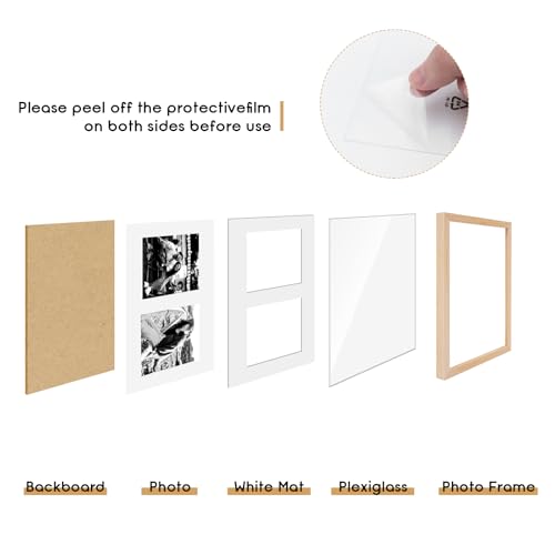 8.5x11 Oak Wood Picture Frame - Minimalist 8.5x11 Picture Frame with Mat Display 2Pcs 5x7 Photos, 5x7 Picture Frames Wood, Natural Solid Wooden Picture Frames(1 Pack, Beige)