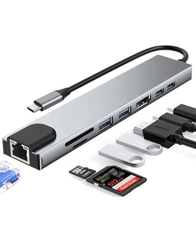 Hub USB C 8 en 1, Docking Station USB C con 4K HDMI, Lector de Tarjetas SD/TF, USB 3.0, PD 100W, Adaptador para MacBook Pro Air/iPad/Galaxy/Samsung//Surface/Steam Deck, Windows, Laptop, PC