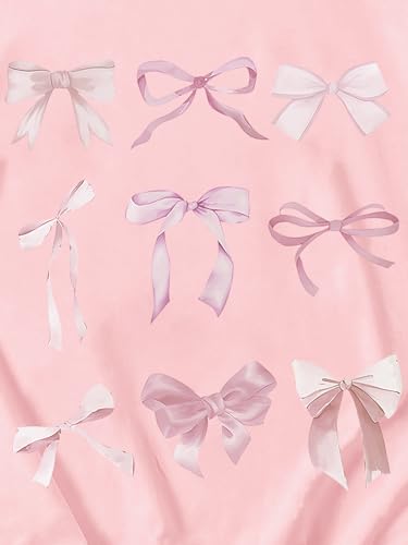 Image of Girl's Bow Graphic Tees Crew Neck Short Sleeve Summer T Shirts Preppy Cute Clothes for Girls