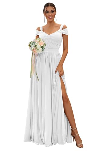 Image of SOLODISH Off The Shoulder Bridesmaid Dresses Long Chiffon Formal Evening Dresses for Women