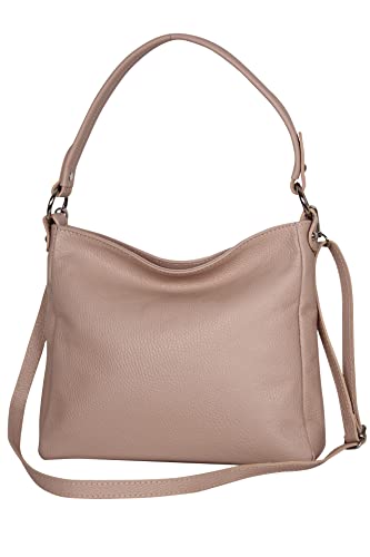 AMBRA Moda GL35 - Damen Handtasche Schultertasche Umhängetasche aus genarbtem Rindsleder (Rosa Nude)