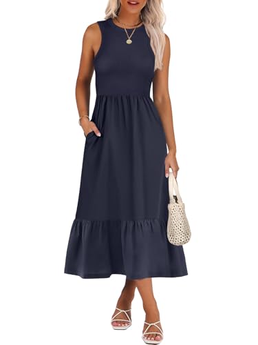 Image of ANRABESS Women Midi Dresses 2026 Summer Casual Sleeveless Sundress High Neck Tank Top Racerback Flowy Beach Dress & Pockets