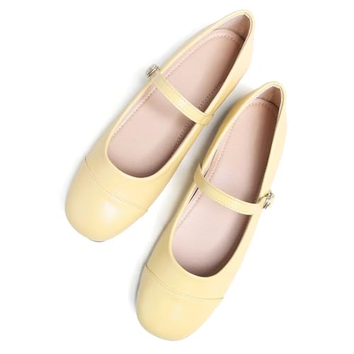 Hee grand Women's Soft Leather Mary Janes Shoes Retro Dress Shoes Comfort Round Toe Ballet Flats Casual Portable Shoes4