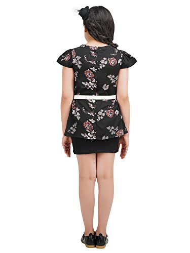 Image of Girls Floral Printed Rayon and Lycra Shift Dress (with Belt)