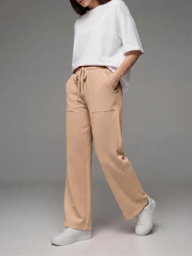 Image of Mehrang Women's Wide-Leg Side Pocket Trouser|Palazzo Pants|High Waist Trousers with Drawstring|Lightweight Casual & Travel Wear|Women Trousers Pants | Trousers Flared Korean Style