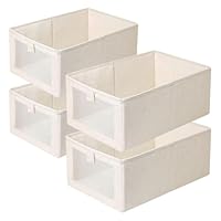 Wardrobe Storage Organiser Foldable - 4Pcs Drawer Organiser Clothes Fabric Storage Boxes Bin with 10 Reusable EVA Bags with Clear Window Shelf Stackable Clothing Storage Box for Underwear Pants Shirts