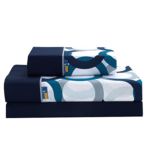 SABANALIA - Juego de sábanas Estampadas Aros | 4 Piezas | Dos Fundas de Almohada, Bajera Ajustable y sábana encimera | Cama 180 | Color Azul | (Disponible en Varios tamaños y Colores) Cover