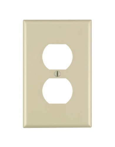 Image of Leviton 1-Gang Duplex Device Receptacle Wallplate, Midway Size, Thermoset, Device Mount, 80503-I, Ivory
