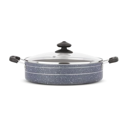 Orange NonStick Granico Finish Fry Pan/Saute Pan/Flat Pan with Glass Lid (Fry Pan 24cm, 2.650 Litre Capacity) | 2.5 mm Thickness | Heavy Bottom with Cool Touch Handle | Silver | 1Year Warranty (24CM)