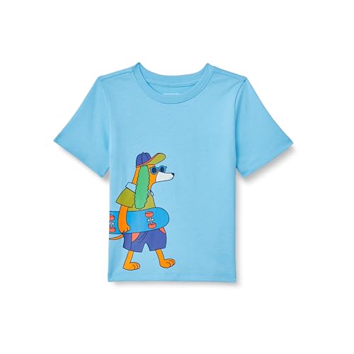 Amazon Essentials Camisetas de Manga Corta Niño, Azul Claro Skater Perro, 10 años