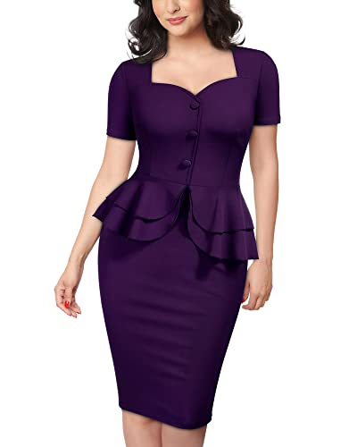AISIZE Women's 1940s Vintage Square Peplum Bodycon Cocktail Dress (XX-Large, Purple)