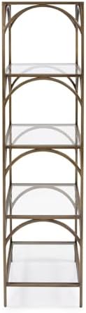 Howard Elliott 5 Tier Palladio Square Shelf Stand, Square Floor Mounted Metal Corner Rack with Glass Shelves, Tall Storage Rack for Small Spaces, Living Room, Bedroom, Home, Office & Kitchen, Bronze