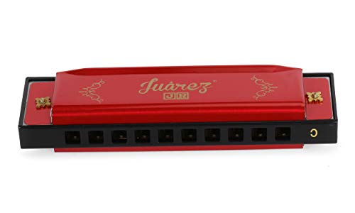 Image of JUAREZ Junior JJ10HR 10 Holes Educational Harmonica Key of C Scale | Mouth Organ | Cover - Aluminum | Comb - Abs | Reed - Aluminum Red