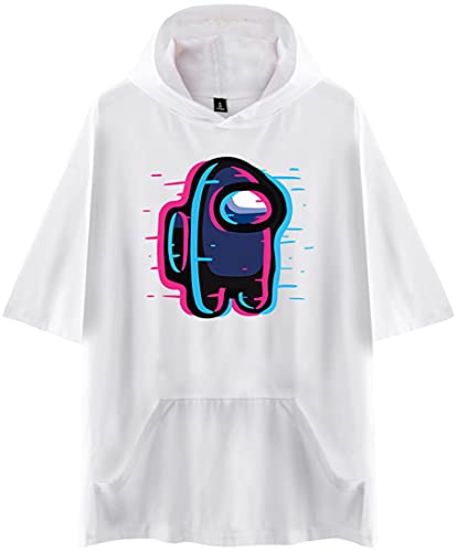 EMILYLE メンズ Tシャツ フード付き半袖 半袖 Among Us 無地 人気 人狼ゲーム アメリカ マルチプレイヤー オシャレ (ホワイト-15845,3XL)
