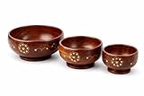 AMERIZONE AMERZONE Handcrafted Sheesham Wood Bowl Set | Decorative Brass Inlay | 6, 5, 4 Inch Nested Serving Bowls for Salad, Snacks, Dry Fruits & Ice Cream | Stackable Kitchen Serveware (Set of 3)