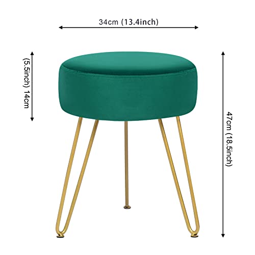 Yoonic Velvet Soft Modern Vanity Footstool -Round Footrest Stool Ottoman Side Table Seat Dressing With Golden Metal Leg And Sponge Filling,Upholstered Foot Rest, For Living Room And Bedroom Teal #TOP1