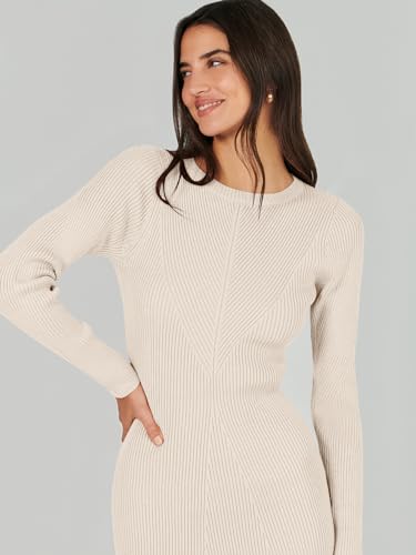 Image of ANRABESS Women Long Sleeve Sweater Dress Crewneck Bodycon Stretch Slim Fit Ribbed Knit Midi Dresses 2025 Fall Trendy Outfits