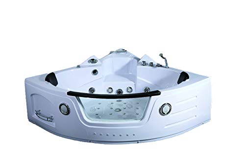 2 Person Whirlpool Massage Hydrotherapy White Corner Bathtub Tub with BLUETOOTH, Remote Control