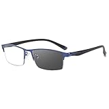 [FEISEDY] 老眼鏡 おしゃれ メンズ 遠近両用 リーディンググラス ブルーライトカット 調光レンズ 累進多焦点 えんきん両用 シニアグラス 超軽量 変色 スクエア ブルー 2.5 B1388