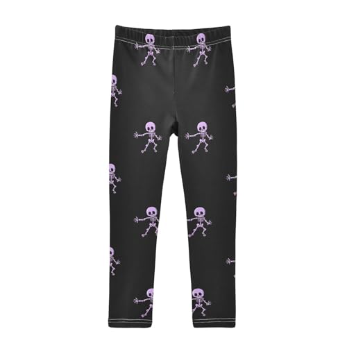 ALAZA Girls' Leggings Children's Yoga Pants Skinny Printed Dance Purple Skeleton Comfortable 4T