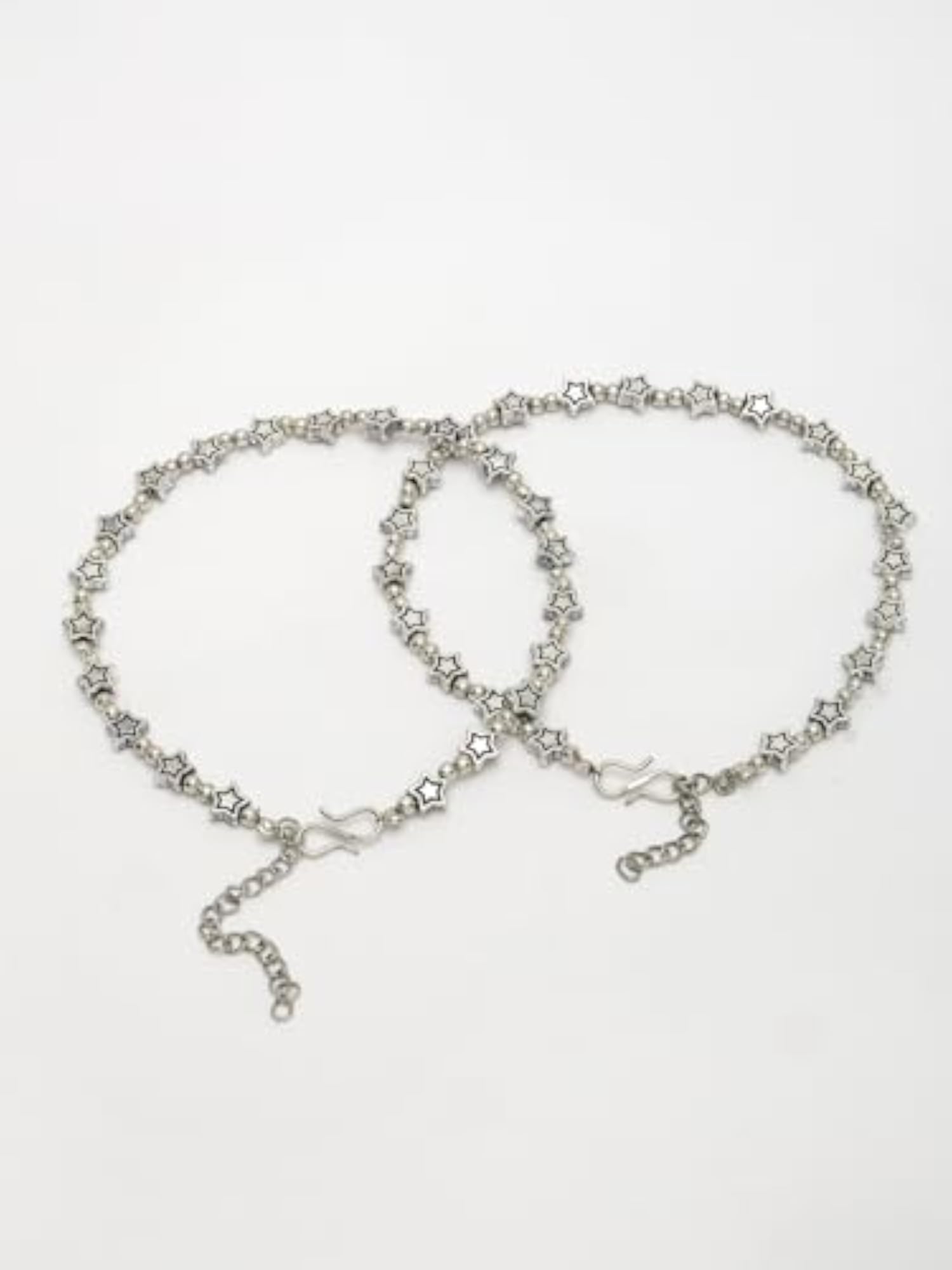 Set of 2 Silver-Plated Star Design Anklets for Women