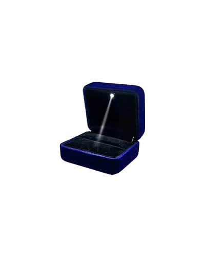 DELALO® Caja de anillo con luz LED, caja de anillo de terciopelo, caja para anillos con iluminación LED, para compromiso, boda, color azul