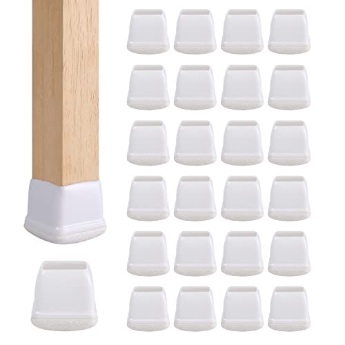 MAYZOLOP 1.25" Schutzkappen Für Stuhlbeine, 24 Stück Silikon Stuhlbeinkappen mit Filzpolstern Verhindert Lärm, Keine Kratzer,rutschfest Stuhlbeinschoner für Hartholzböden, Quadrat Weiß Cover