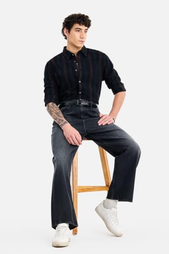Image of SNITCH Men Casual Shirt | Regular Fit Full Sleeve Point Collar Striped Pattern | 100% Breathable Cotton Fabric for Smart Casual