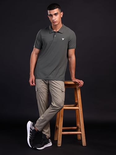 Image of TECHNOSPORT Men's Regular Fit Mid Rise Polyester Solid Cargos for Activewear, Regular Use and Quick Dry