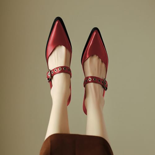 YDN Women Fashion Ankle Strap Pumps Pointed Closed Toe Mary Jane Chunky Mid Heels Loafers Hollow Buckle Shoes Party Shopping Evening Size 4-16 US3