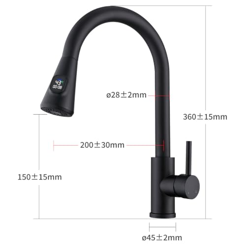 HOMELODY Wasserhahn Küche Schwarz, Küchenarmatur mit LED-Temperaturanzeige – Ansicht 2